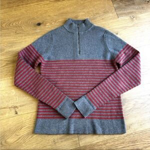 ISDA&CO Women’s Small Gray Red Cotton Mock Neck Sweater Zip Ribbed Pullover